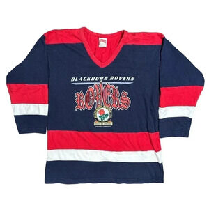 Vintage 90s Blackburn Rovers Nutmeg L/S Hockey V Neck T Shirt  Mens Large